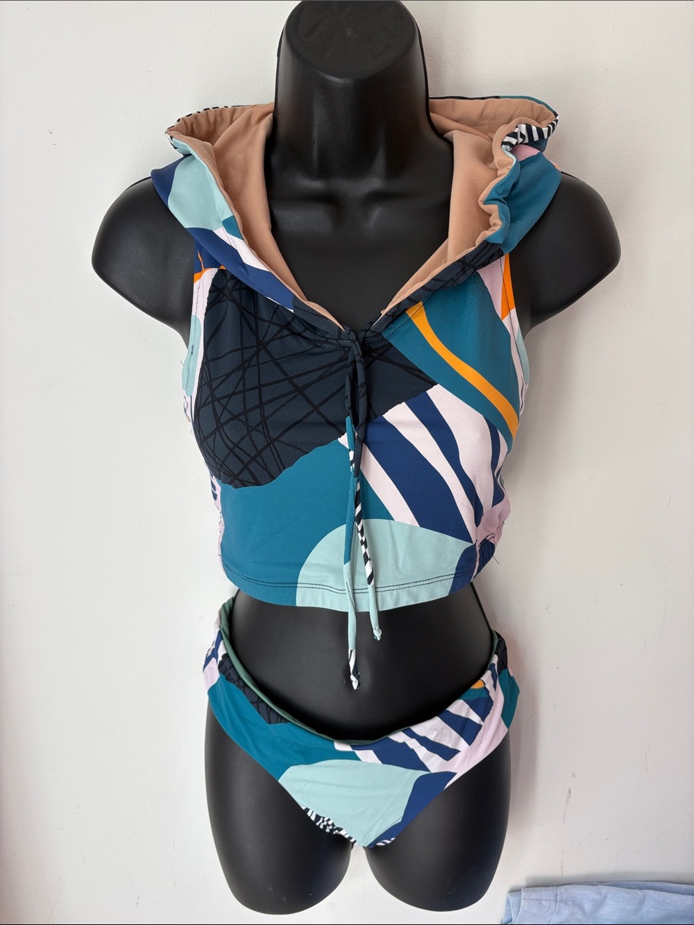 Sensi graves swim   Teal Abstract Print Hooded Swim Top & Bottom Set